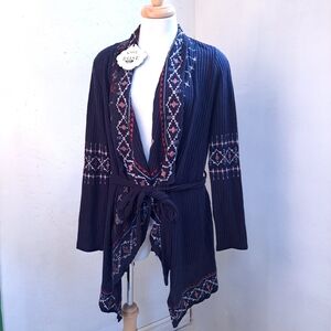 Knox rose | Navy blue boho embroidered long sleeved cardigan